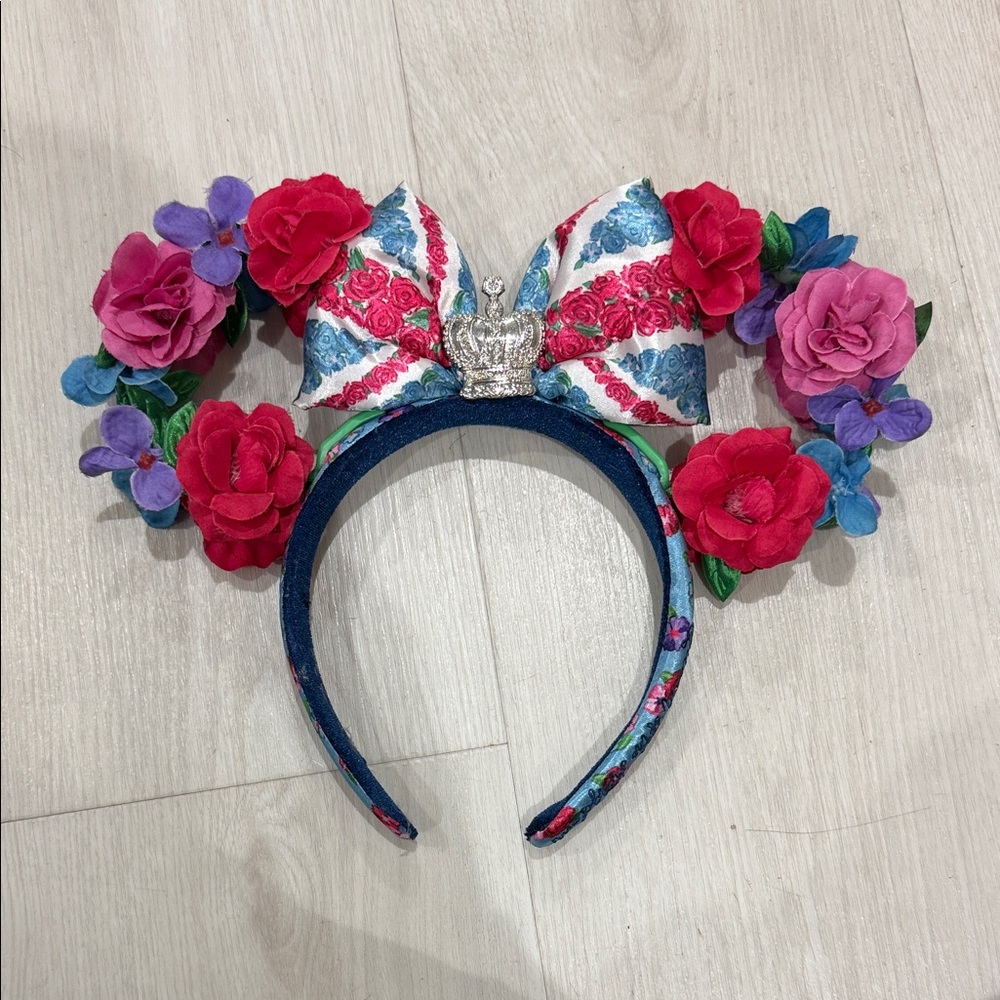 Floral Crown Mickey Headband with Red and Blue Accents